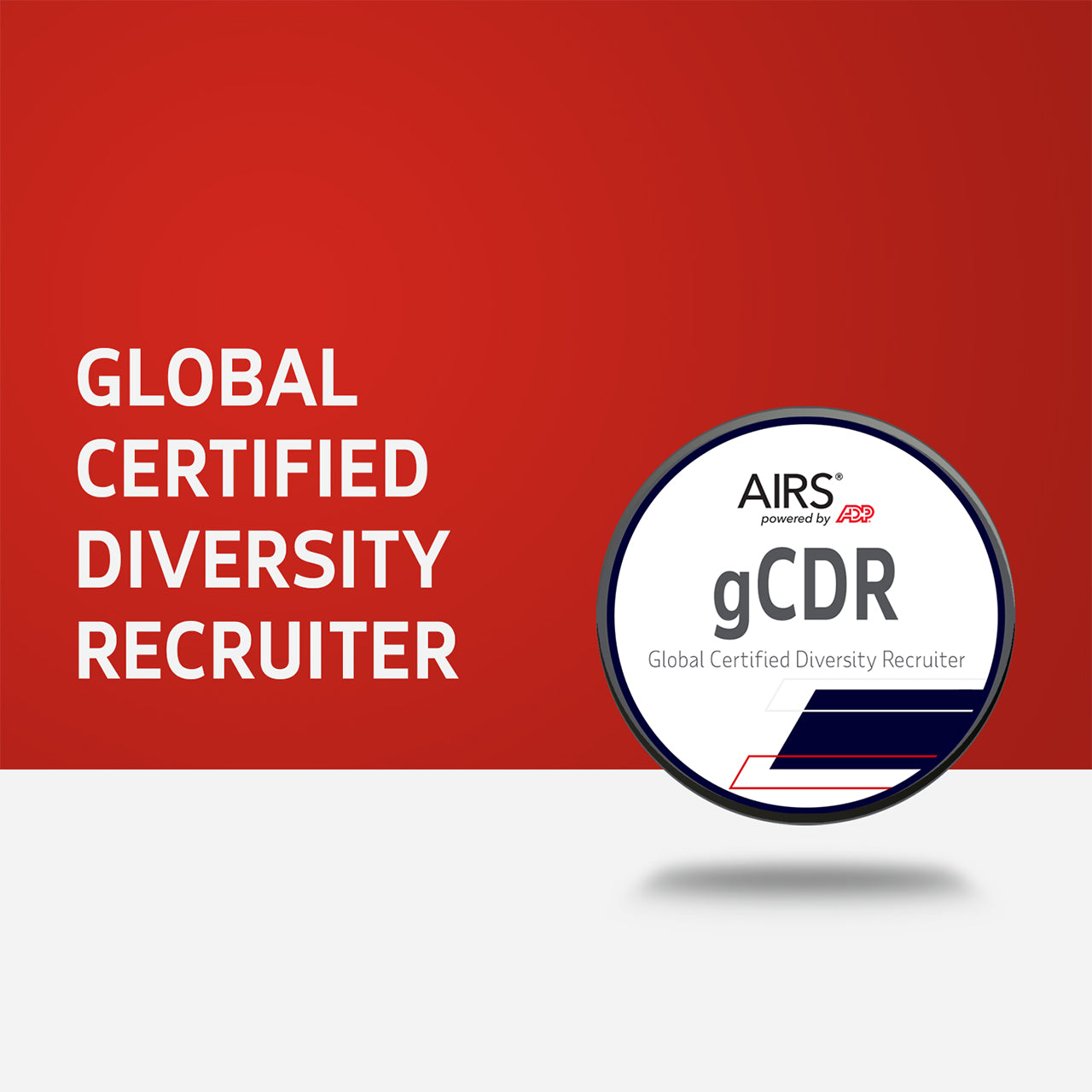 Global Certified Diversity Recruiter certification badge on a red background